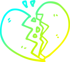 cold gradient line drawing of a cartoon broken heart png