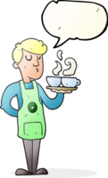 mano disegnato discorso bolla cartone animato barista servendo caffè png