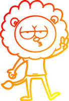 warm gradient line drawing of a cartoon bored lion waving png