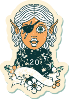 Retro Tattoo Style elf rogue character with natural twenty dice roll png