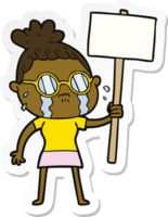 sticker of a cartoon crying woman wearing spectacles png