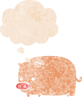cute cartoon pig with thought bubble in grunge distressed retro textured style png
