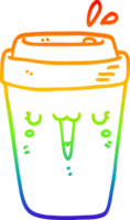 rainbow gradient line drawing of a cartoon coffee cup png