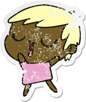 hand drawn distressed sticker cartoon of cute kawaii short haired girl png