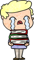 dessin animé, homme, pleurer, sur, pile livres png