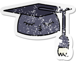 distressed sticker of a cute cartoon graduation hat png