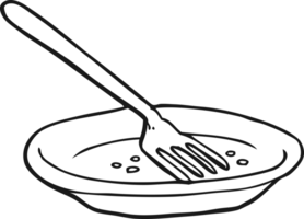 hand drawn black and white cartoon empty plate png