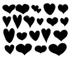 Hearts. Collection black texture chalk hand drawings. illustration. Isolated scribble doodles for design. vector