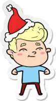 contento mano disegnato etichetta cartone animato di un' uomo indossare Santa cappello png