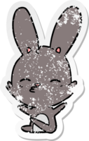 autocollant en détresse d'un dessin animé de lapin curieux png