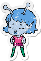 distressed sticker of a cute alien girl cartoon png