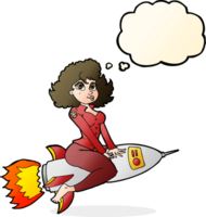 cartone animato esercito perno su ragazza equitazione missile con pensato bolla png