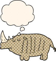 cartoon rhinoceros with thought bubble in comic book style png