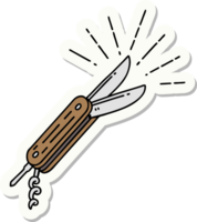 sticker of a tattoo style folding knife png