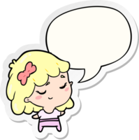 cute cartoon happy girl with speech bubble sticker png