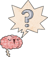 cartoon curious brain with speech bubble in retro texture style png