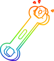 rainbow gradient line drawing of a cartoon spanner turning nut png