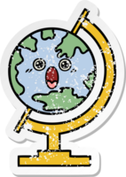 distressed sticker of a cute cartoon globe of the world png