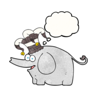 mão desenhado pensamento bolha texturizado desenho animado elefante vestindo circo chapéu png