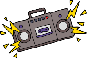 retro cartoon tape cassette player blasting out old rock tunes png