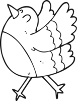 hand drawn black and white cartoon happy bird png