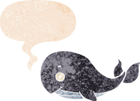 dessin animé baleine avec discours bulle dans grunge affligé rétro texturé style png