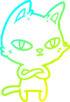 cold gradient line drawing of a cartoon cat staring png
