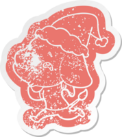 quirky cartoon distressed sticker of a elephant remembering wearing santa hat png