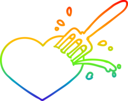 rainbow gradient line drawing of a cartoon love heart stuck with fork png