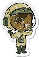 distressed sticker of a cartoon laughing astronaut girl png