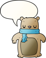 cartoon bear with scarf with speech bubble in smooth gradient style png