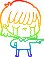 Regenbogen Gradient Linie Zeichnung von ein Karikatur Frau Weinen png