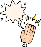 cartoon magic halloween zombie hand with speech bubble in comic book style png