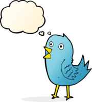 pájaro azul de dibujos animados con burbuja de pensamiento png