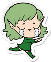 sticker of a cartoon crying elf girl png