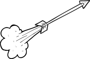 hand drawn black and white cartoon flying arrow png