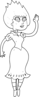 hand drawn black and white cartoon vampire girl waving png