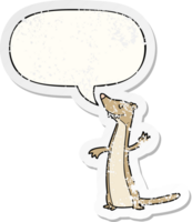 cartoon weasel with speech bubble distressed distressed old sticker png