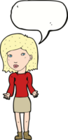 cartoon woman shrugging shoulders with speech bubble png