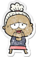 distressed sticker of a cartoon happy old lady png