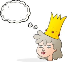 hand drawn thought bubble cartoon queen with crown png