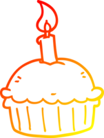 warm gradient line drawing of a cartoon birthday cupcake png