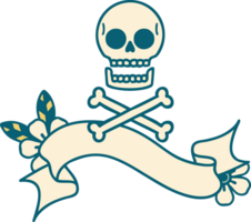 tatouage traditionnel avec bannière d'os croisés png