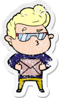 distressed sticker of a cartoon cool guy png