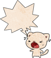 cute cartoon cat crying with speech bubble in retro texture style png