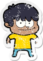 distressed sticker of a happy cartoon man png