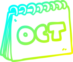 cold gradient line drawing of a cartoon calendar showing month of october png