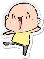 distressed sticker of a happy cartoon bald man png