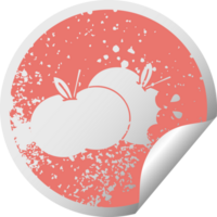 distressed circular peeling sticker symbol of a juicy apple png