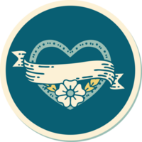 sticker of tattoo in traditional style of a heart and banner with flowers png